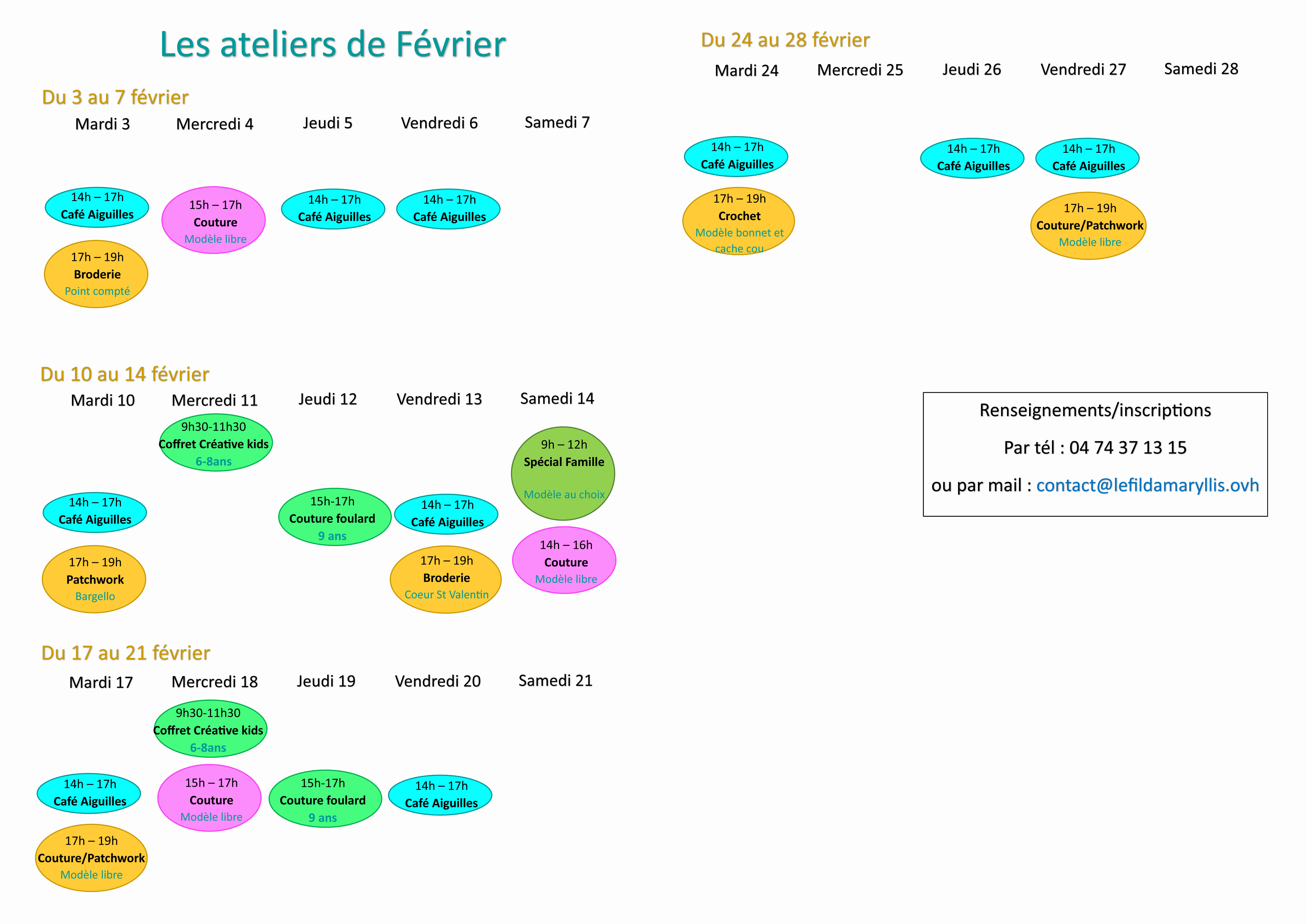 Planning complet des ateliers de Février